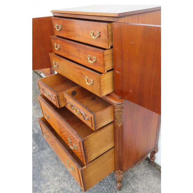 French Early 1900s Johnson Furniture Carved Inlay Tall Chest of Drawers For Sale - Image 17 of 18