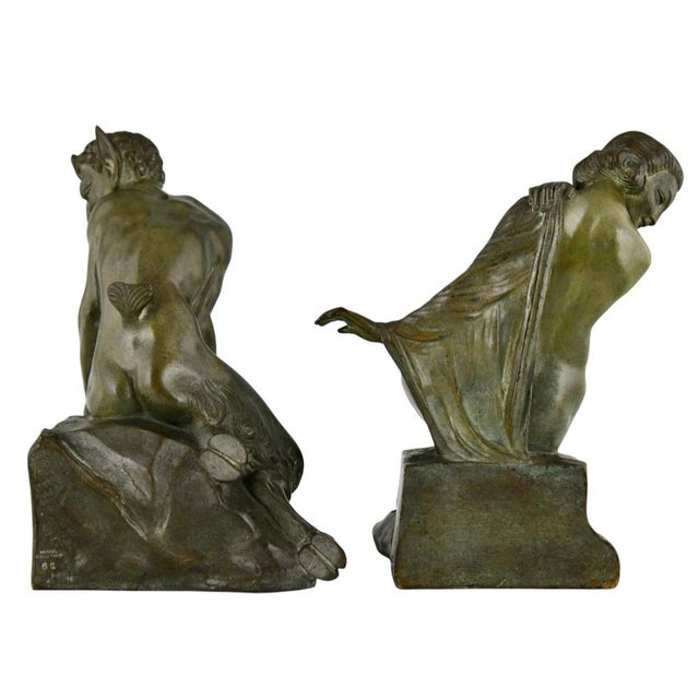 Art Deco Bronze Bookends of Satyr and Nude by Andre Gilbert and M. Guillemard, 1925, Set of 2 For Sale - Image 6 of 13