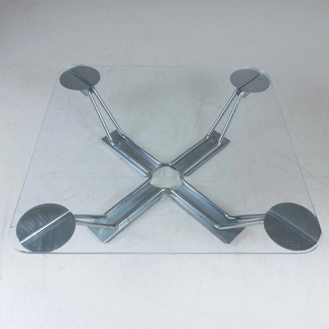 Coffee Table with Glass Top and Steel Frame, 1980s For Sale - Image 5 of 10