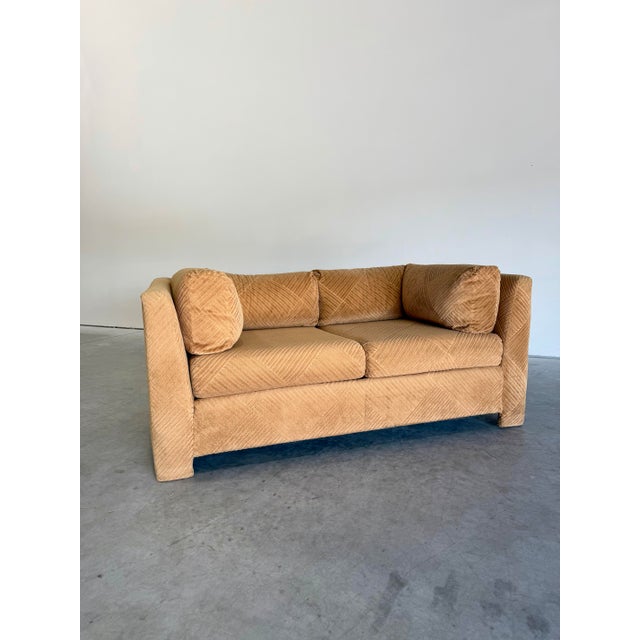 Vintage Diamond Pattern Corduroy Parsons Loveseat For Sale In Tampa - Image 6 of 12