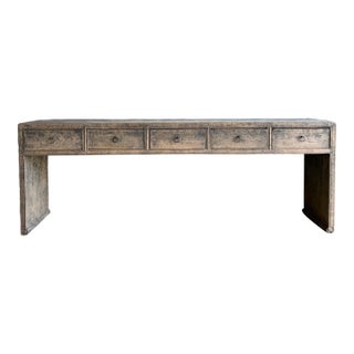 Vintage Painted Elm Wood Console Table With Drawers For Sale