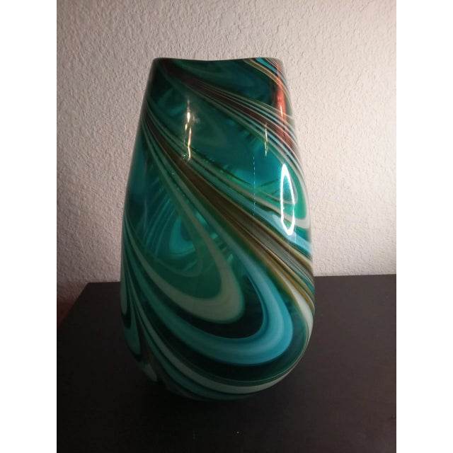 Glass 1980s Green Swirl Art Glass Decorative Vase For Sale - Image 7 of 7