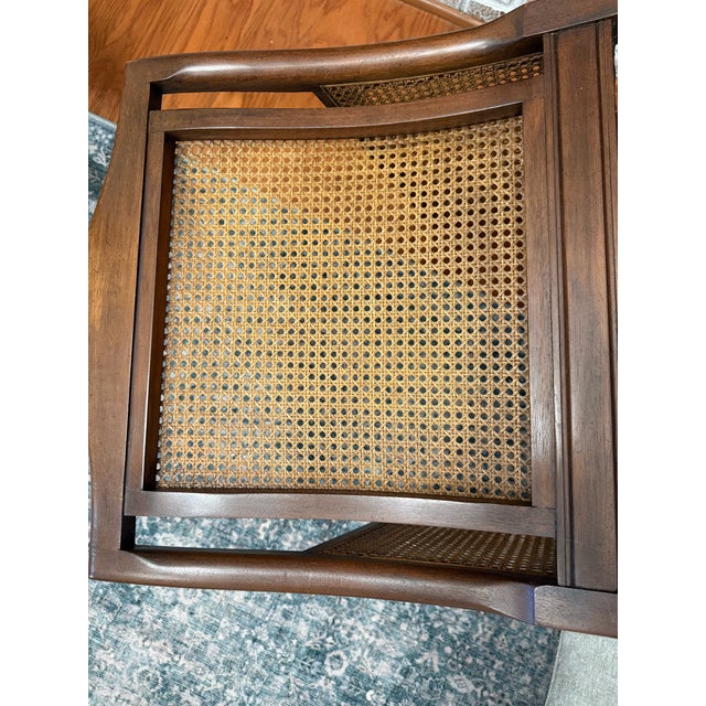 1970s Vintage Drexel Heritage Lineage Collection Cane Lounge Chair With New Neutral Upholstery For Sale - Image 5 of 9