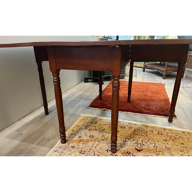 Wood Mid 19th Century Antique Drop Leaf Cherry Dining Table For Sale - Image 7 of 11