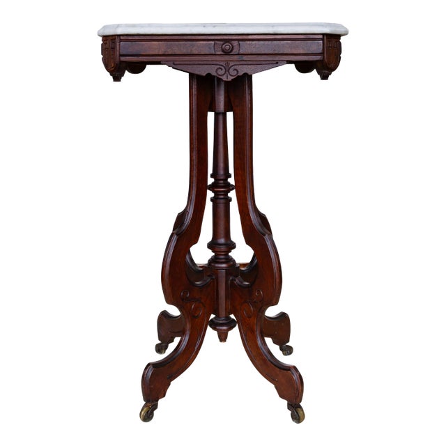 19th C. Victorian East Lake Stone Top Plant Stand or Side Table For Sale