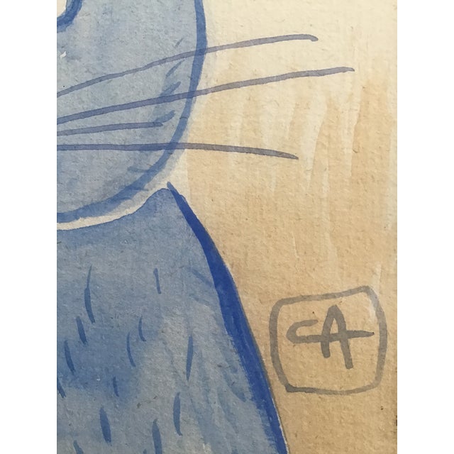 Contemporary Original Watercolor by CL Auker, the Expectant Cat For Sale - Image 3 of 3