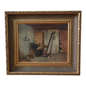 John Baptiste Louis Guy - Priest Reading in an Interior, 19th Century, French, Oil on Panel, Framed