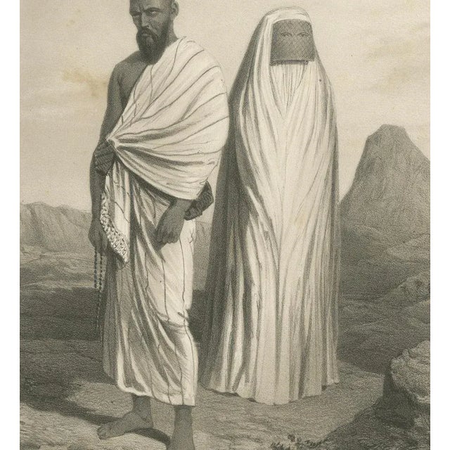 Islamic Costume Print Pilgrim Attire of Mecca, 1863 Dutch Lithograph This refined 19th-century lithograph titled “Het...