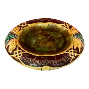 Antique 19th Century English Majolica Bread Tray - Joy & Thankfulness