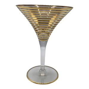 8 MCM Hollywood Regency Gold Striped Hand Crafted Martini Glasses-Set of 8