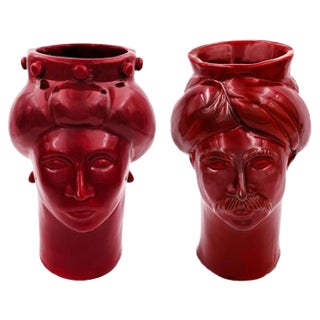 Solimano & Roxelana M Figures • Red Etna from Crita Ceramiche, Set of 2 For Sale