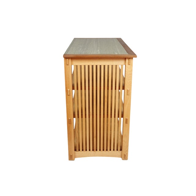 Mid-Century Modern Custom Oak and Marble Craftsman Bookcase For Sale - Image 3 of 10