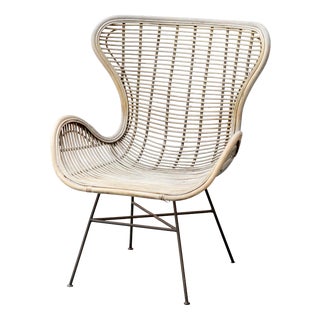 Vintage Rattan and Metal Armchair, 1960s For Sale