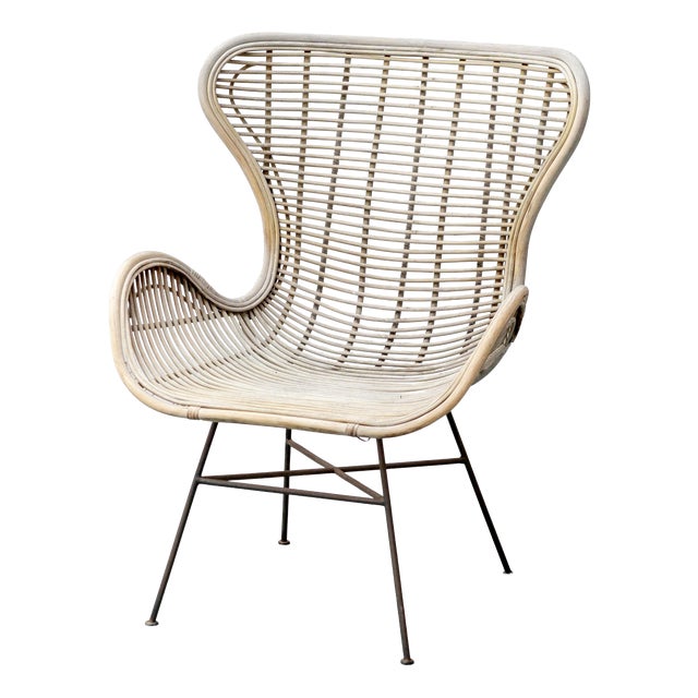 Vintage Rattan and Metal Armchair, 1960s For Sale