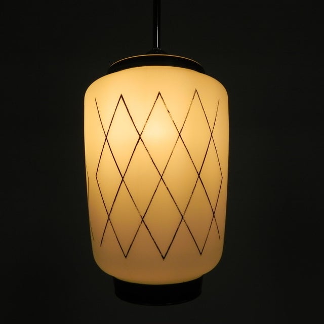 Vintage Pendant Lamp with Opaline Glass Shade, 1950s For Sale - Image 10 of 17