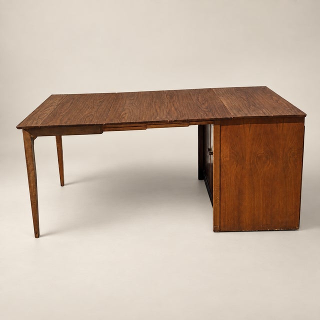 1960s Saginaw Extendomatic Mid-Century Walnut Convertible Dining Table Cabinet For Sale - Image 5 of 18