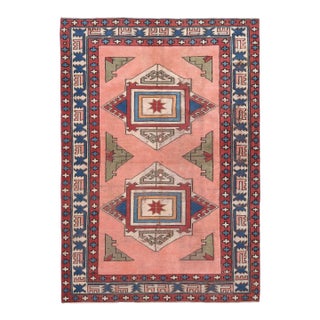 1970s Vintage Handmade Wool Cotton Pink Area Rug For Sale