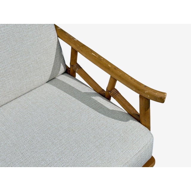 Ficks Reed, Two Seater Sofa, Bamboo, Cane, White Fabric, Usa, 1950s For Sale In New York - Image 6 of 15