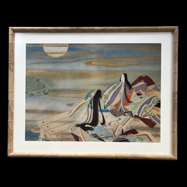 An elegant Japanese woodblock print by Ogyu Tensen, titled “Picture of the Sky Fountain.” This ethereal scene captures two...