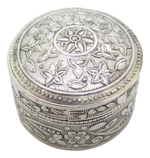 Vintage Italian Handmade Round Silver 800 Floral Embossed Pill Snuff Box, 1980s