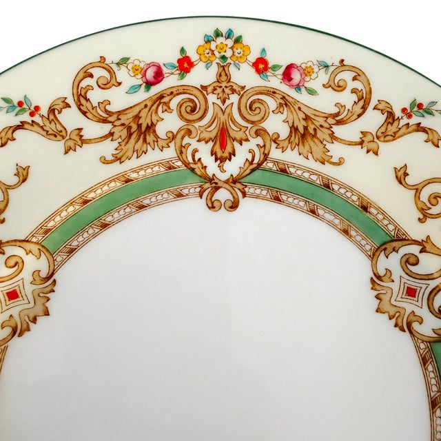 Cauldon Antique English Cauldon Bone China Salad Plates With Raised Enamel & Gold Scrollwork - Set of 12 For Sale - Image 4 of 8
