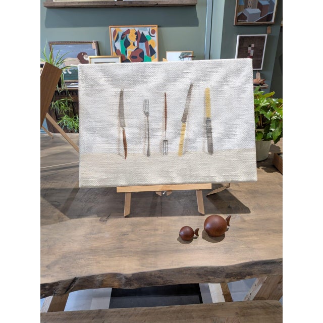2026 Contemporary 'Knives and Forks No.3' Minimalist Still Life Oil Painting by British Artist Brendan Lancaster, Unframed For Sale - Image 4 of 10