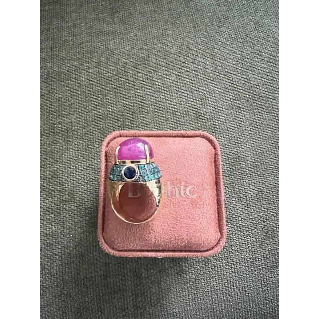 Bochic "Orient" Sapphire, Emerald & Ruby Cocktail Ring Set 18K Gold & Silver For Sale - Image 12 of 18