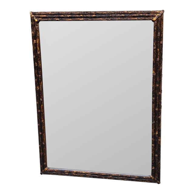English 1920s Bamboo Gilded Wall Mirror Black& Gold For Sale