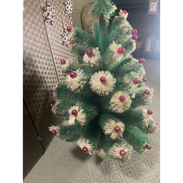 Vintage Bottle Brush Large Christmas Tree Mercury Glass Ornaments 46.5 Inch For Sale - Image 4 of 13