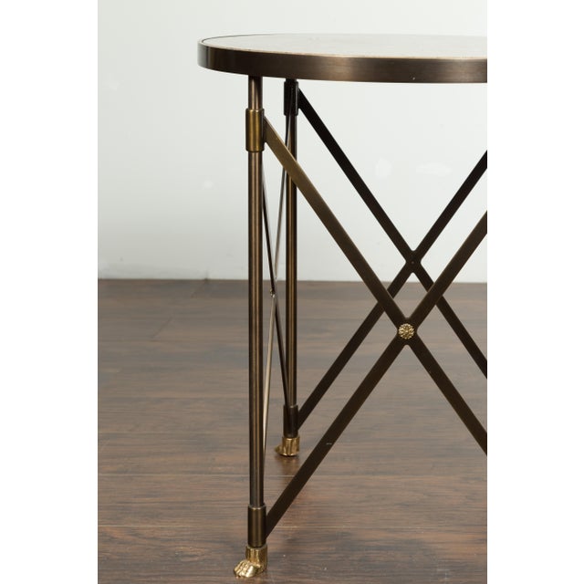 Italian Midcentury Bronze Side Table with Variegated Marble Top and Paw Feet For Sale - Image 9 of 12