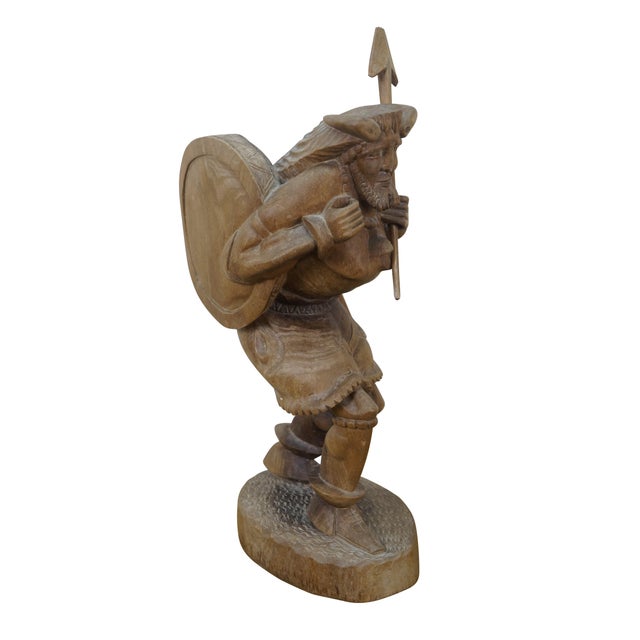 Folk Art Mid 20th Century Ecuadorian Folk Art Carved Mahogany Inca Warrior Sculpture Statue 19" For Sale - Image 3 of 16