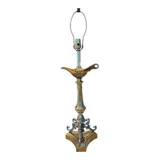 Neoclassical Hollywood Regency Brass Aladdin Tall Table Lamp For Sale