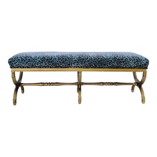 Neo-Classical Style Italian Giltwood Bench in Leopard Velvet For Sale
