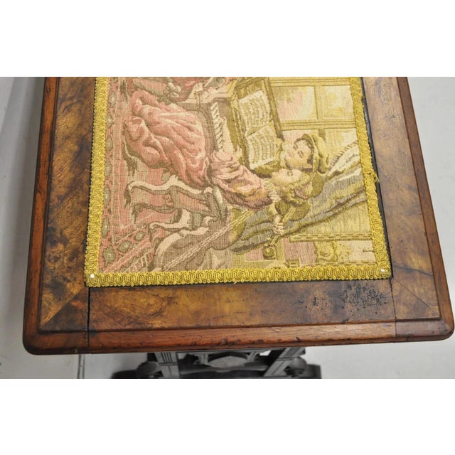 Brown Antique Eastlake Victorian Carved Walnut Small Sewing Stand Tapestry Side Table For Sale - Image 8 of 12