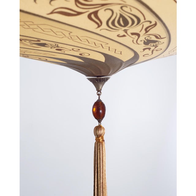 Art Nouveau Fortuny Scudo Saraceno Venetian Bronze Silk Lamp Chandelier For Sale - Image 10 of 18