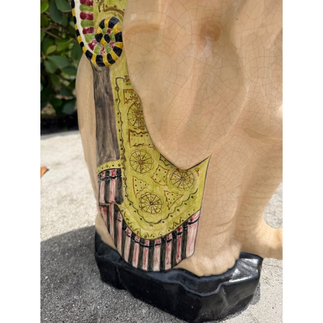 Vintage Hand-Painted Crackle Glazed Ceramic Elephant Garden Stool, Signed Mona For Sale - Image 11 of 12