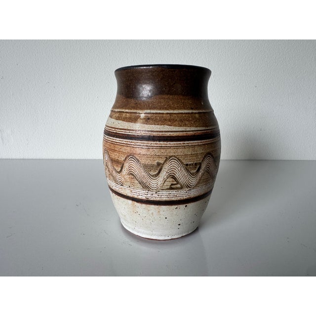 Vintage Organic Studio Art Pottery Vase, Signed For Sale - Image 10 of 11