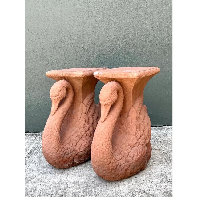Paint Vintage Cast Cement Swan Low Stools - A Pair For Sale - Image 7 of 12