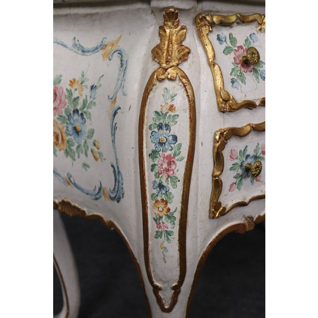 Wood Fantastic Antique Painted Gilded Italian Venetian Bombe Vanity With Mirror For Sale - Image 7 of 9