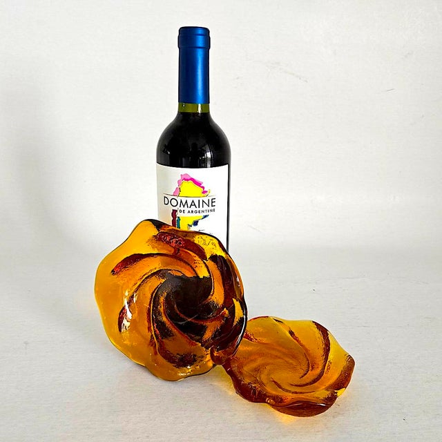 Amber 1960s Hand Blown Fenton Glass Rose Swirl Ashtray/Catchalls, Set of 2 For Sale - Image 8 of 11