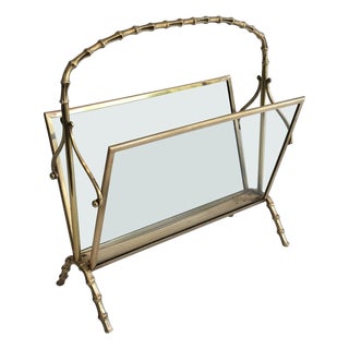 1940s Brass and faux bamboo magazine rack by Maison Baguès For Sale