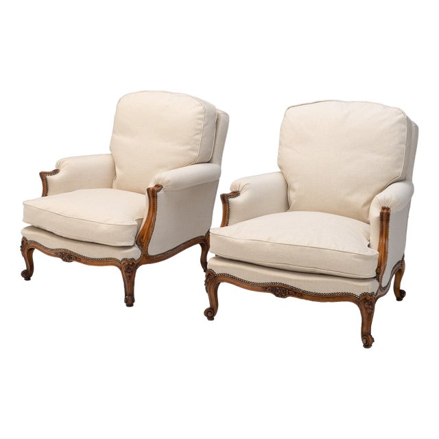 French Upholstered Lounge Chairs, 1910, Set of 2 For Sale