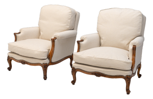 French Upholstered Lounge Chairs, 1910, Set of 2