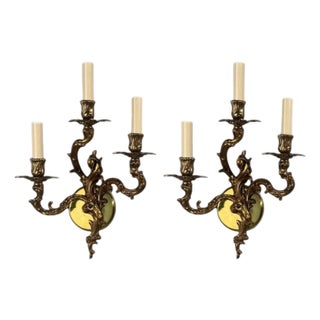 Late 20th Century Louis XV Rococo, Candle Holder Sconces, Bronze, Plastic, France For Sale