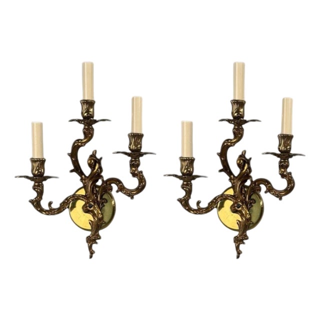 Late 20th Century Louis XV Rococo, Candle Holder Sconces, Bronze, Plastic, France For Sale