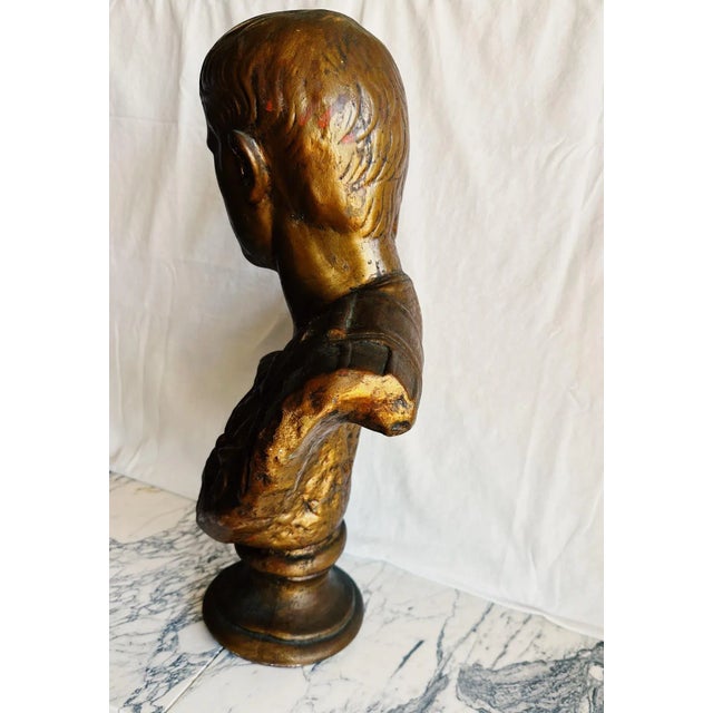 Bust of Cesar Augustus. Plaster with gold paint; red undertones. Probably 1970s Italy.