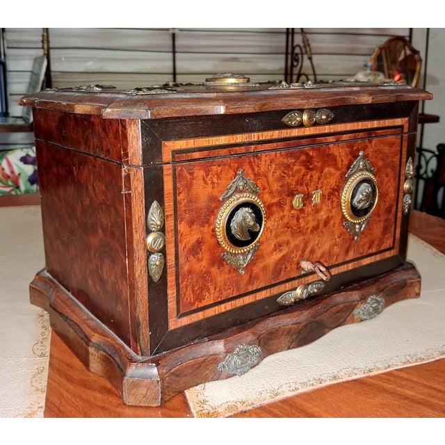 Cigar Case in Burl Wood and Decorative Bronze For Sale - Image 6 of 9