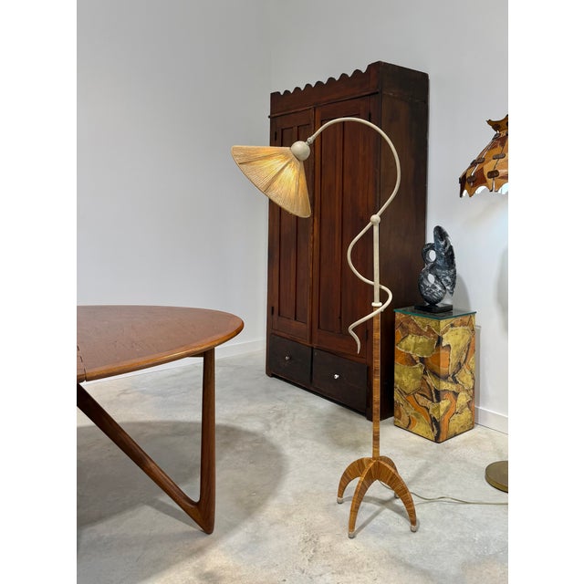 Gabriella Crespi Sculptural Split Reed Cane Rattan Floor Lamp Woven Rope Shade Spherical Metal Feet For Sale - Image 4 of 17
