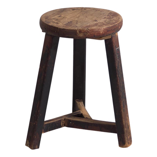 Antique Dark Colored Round Stool, 1900 For Sale