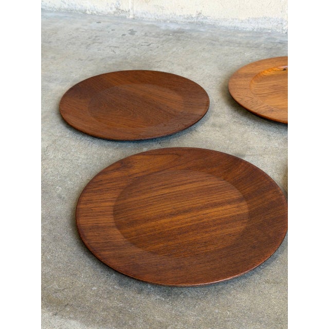 Mid 20th Century Teak Plates Set of 4 Danish Mid-Century Modern Vintage For Sale - Image 5 of 13